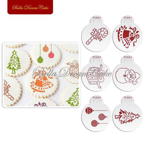 Happy Christmas Gift Bell Cookies Stencil Coffee template Stencils Fondant sugarcraft Cake Decorating Tools Bakeware