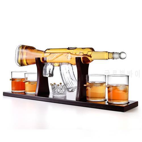 AK47 Gun Whisky shaped glass wine containe Wine Bottle Set Four Shots Glasses And One Shot craft wine bottle