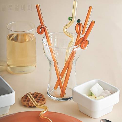 Colorful High Borosilicate Glass Straw For Milk Tea Thick Lengthening Curved Reusable Drinking Glass Straw Bar Accessories