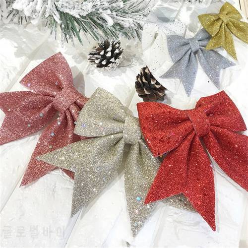 1/2pcs Christmas Tree Big Gold Sparkling Glitter Bowknot Hanging Decorative Large Bows New Year Party Wedding Decor