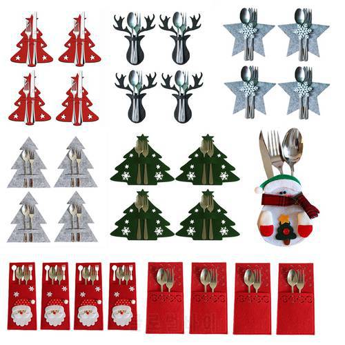 4pcs Elk Shaped Christmas Knife Fork Cutlery Bag Kitchen Tableware Holder Bag 2022 New Year Xmas Party Dinner Table Decoration