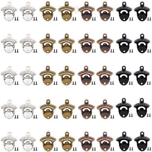 40 Pack Vintage Bottle Opener Wall Mounted Vintage Cola Soda Open Here Beer Opener Tools with Screws Four Colors Combinations