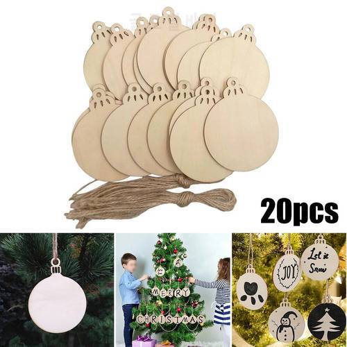 20pcs DIY Craft Wooden Round Bauble Unfinished Christmas Hanging Ornaments Natural Blank Wood Discs Christmas Bells Blank Craft
