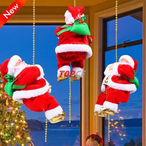 2023 Happy New Christmas Decorations Santa Claus Automatic Climbing On Rope For Home Indoor Shop Xmas Gift Wall Window Hanging