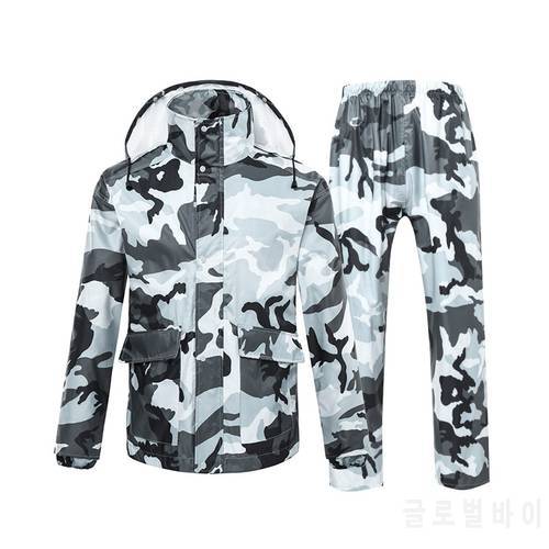 Camouflage Adult Raincoat Waterproof Outdoor Rain Pants Cycling Motorcycle Rain Coat Transparent Hat Poncho Rainwear Set