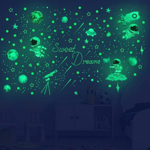 Luminous Astronaut Wall Stickers Home Decor Living Room Bedroom Fluorescent Stars Planet Rocket Decals Glow in the Dark Stickers