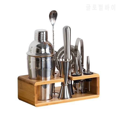 10PCS 750ml Stainless Steel Cocktail Shaker Set Bar Barware Tools Bartender Shaker Kit With Wooden Stand
