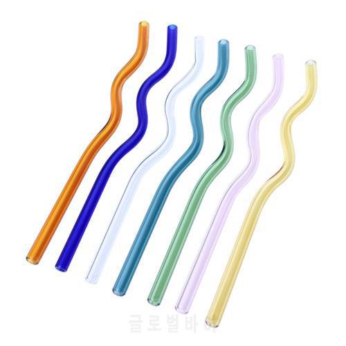 8X200mm Reusable Drinking Straw Borosilicate Glass Straw 1PCS Wavy Colorful Straw Bar Tool Rust Party Accessory