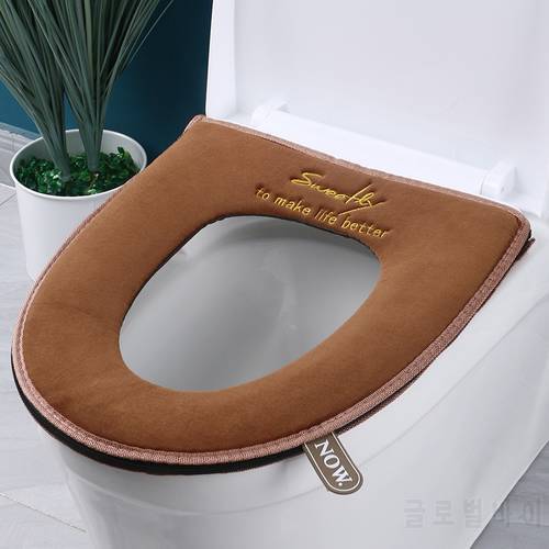 Washable Warm Toilet Seat Cover With Handle Toilet Accessories Soft Plush Zipper WC Mat Bathroom Decoration Accessories