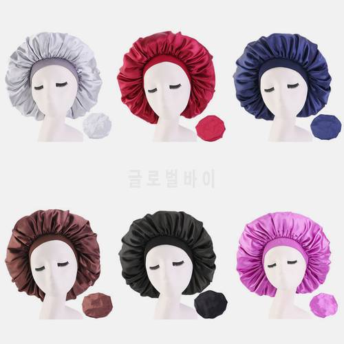 New Women Big Size Beauty Print Satin Silk Bonnet Sleep Night Cap Head Cover Bonnet Front For Curly Resilient Hair Hat