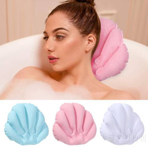 2022 Soft Spa Neck Bath Pillow With Suction Cups Inflatable Terry Cloth Fan-shaped Neck Support Pillow Bathtub Cushion