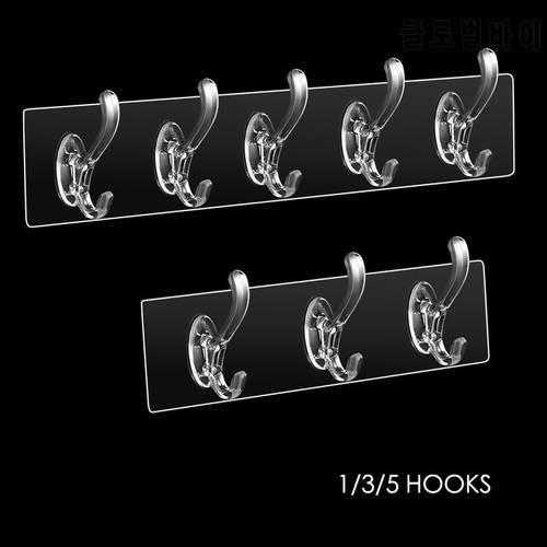 1/3/5 Transparent Hooks Hanger Bathroom Kitchen Hook Brush Towel Hook Wall Hanger No Trace Strong Power Hanger Holder