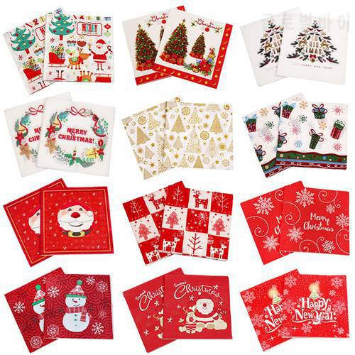 20pcs Christmas Paper Napkins Santa Claus Snowman Merry Christmas Decorations for Home New Year Disposable Tableware Supplies