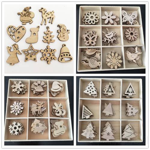 50pcs Wooden Xmas Tree Hanging Ornaments Merry Christmas Party Decorations For Home New Year 2022 Navidad Snowflake Gift Decor