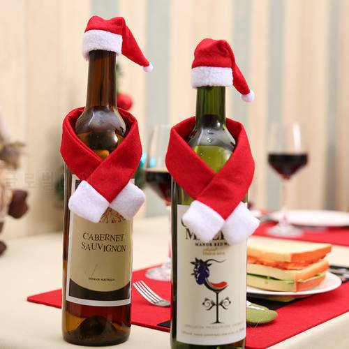 2Pcs/Set Red Wine Bottle Covers Christmas Scarf&Hat Red Wine Bottle Decoration Merry Christmas 2022 New Year Decor