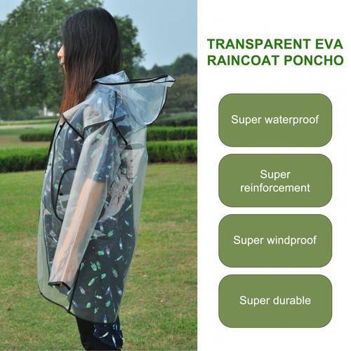 Transparent Waterproof EVA Unisex Raincoat Long Sleeve Hooded Rain Poncho for Outdoor Activities