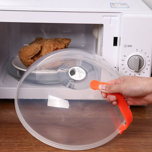 Household Utensilios Microwave Oven Heating Cover Food Cover Dish Plate PP Cover Anti-splash Cap With Color Random With Handle