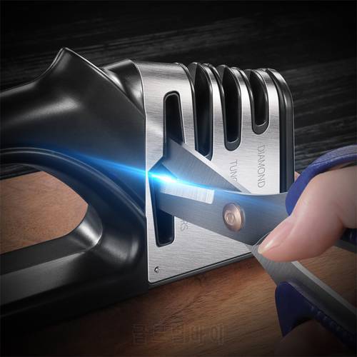 Knife Scissors Sharpener Kitchen точилка для ножей Faca Tools Accessories Diamond Coated 4 in 1 Fine Rod Shears