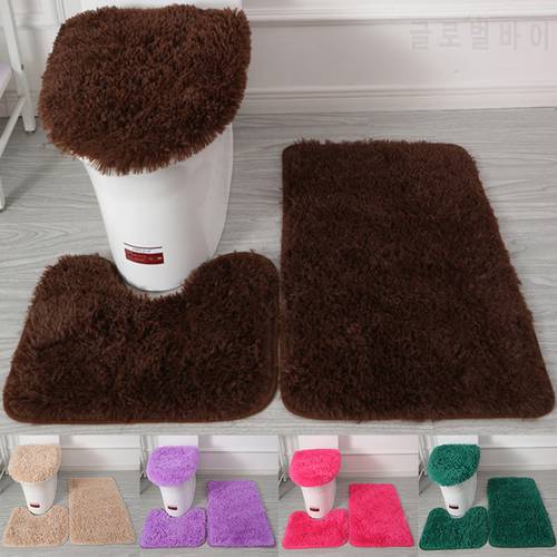 3PCS Flannel Anti Slip Shower Carpets Sets Bathroom Bath Mat Set Toilet Rugs Home Toilet Lid Cover Shower Room Rug Floor Mats