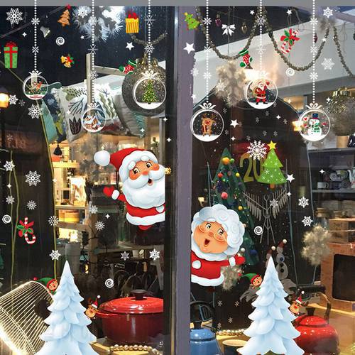 2021 Merry Christmas Santa Claus Stickers Window Wall Door Floor Glass Decal Stickers DIY Xmas Party Decor for Home New Year
