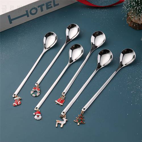 New Year 2023 Xmas Spoons Metal Merry Christmas Spoons for Party Tableware Ornaments Christmas Decorations for Home Xmas Gifts