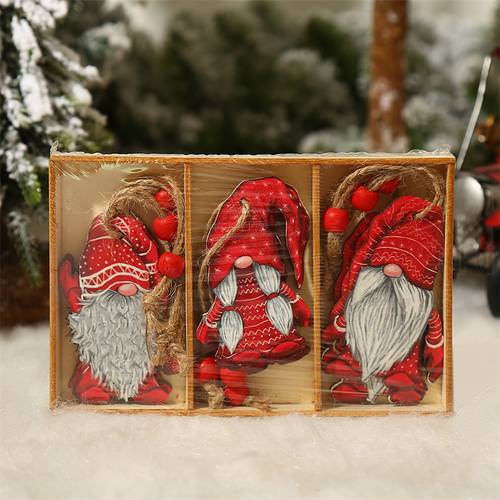 9/12pcs Navidad 2022 New Year 2023 Gift Christmas Tree Gnomes Wooden Pendants Ornaments Christmas Decorations for Home Noel Deco