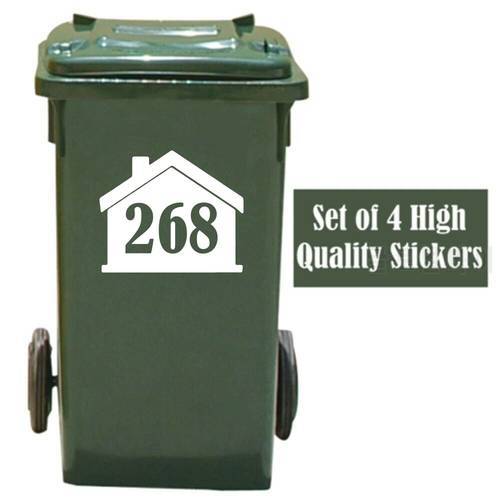 4Pcs Custom Rubbish Trash Can Wheelie Bin House Number Stickers Decal Vinyl Garage Home Decor