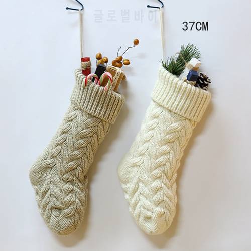 1pc Christmas Knitted Stockings Decor festival Gift Bag Fireplace Xmas Tree Hanging Ornaments Decor Red White Christmas Sock