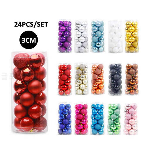 24pcs/Lot 3cm/1.2Inch Color Christmas Tree Decoration Ball Ornaments Hang Shiny Bauble Ball For Home House Bar Party Decoration