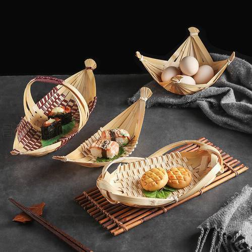 Japanese bamboo bento sushi seafood boat woven products handmade bamboo basket farmhouse tableware sashimi plate decoration