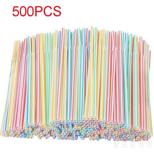 500PCS Disposable Plastic Curved Drinking Straws Multi-Colored Striped 21cm Long Wedding Party Supplies Bar Drink Accessories