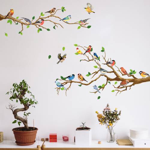Bird On Branch Wall Sticker Living Room Sofa TV Background For Home Decoration Wallpaper Bedroom Office Self Adhesive Stickers