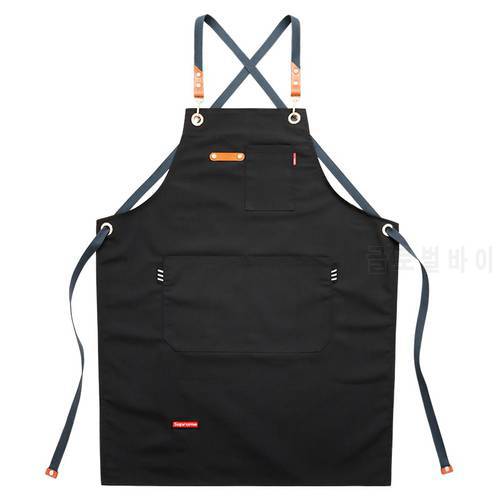 Cowboy Canvas Apron with Pockets Korean Fashion Chinese Restaurant Barber Artist Apron for Men and Women Overalls Coffee Shop