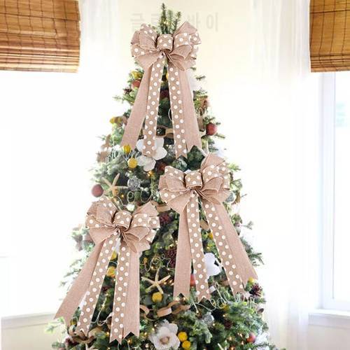 Lagre Khaki White Dots Bow Christmas Tree Decoration Christmas Tree Decorations For Home Wedding Ribbon Bow Bowknot Crafts
