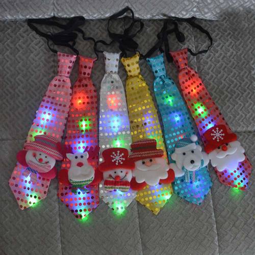 LED Flashing Glow Tie Tree Novelty Light Up Necktie Red Santa Claus Snowman Elk Gift Decoration Easter Halloween Christmas