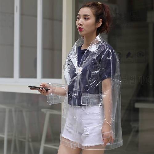Transparent Short Raincoat Weatherproof Soft Outdoor Hiking To Work Adult Men And Women Jacket EVA Tasteless