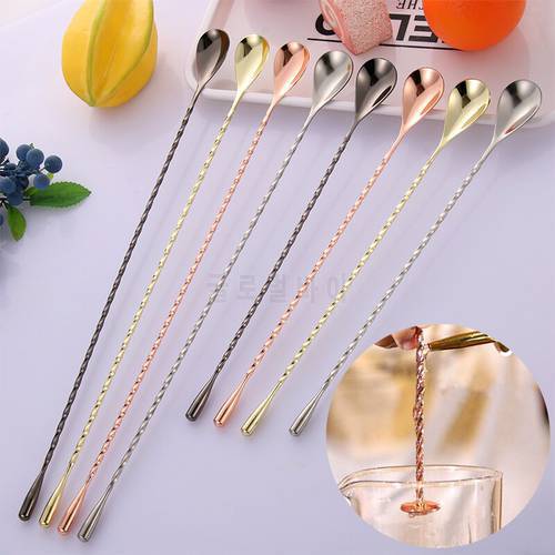 Colorful Stainless Steel Mixing Cocktail Spoon Spiral TeaSpoon Kitchen Stir Spoon Bartender Tools Home KitchenSupplies