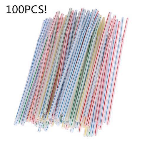 Colorful 100PCS Curved Plastic Drinking Straw Cocktail Wedding Birthday Party Summer Drinking Straws Bar Drink Accessories