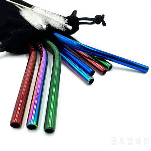 8Pcs Colorful Reusable Drinking Straw High Quality 304 Stainless Steel Metal Straw with Cleaner Brush for Mugs Bar Drinkware