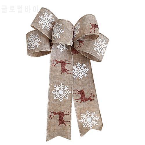 Christmas Ribbon Bow Christmas Tree Hanging Pendant Decoration Handmade Elk Snowflake Print Xmas Gift For Home Party Ornament