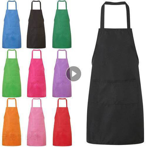 Womens Aprons Waterproof Oil-Proof Kitchen Apron With Pockets Chefs Baking BBQ Solid Color Sleeveless Apron Home Cleaning Tool