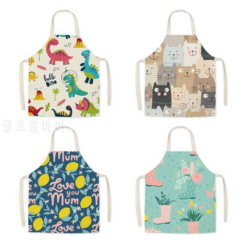 1 Pcs Kitchen Apron Cute Cartoon Cat Printed Sleeveless Cotton Linen Aprons for Men Women Home Cleaning Tools Fartuchy Tablier