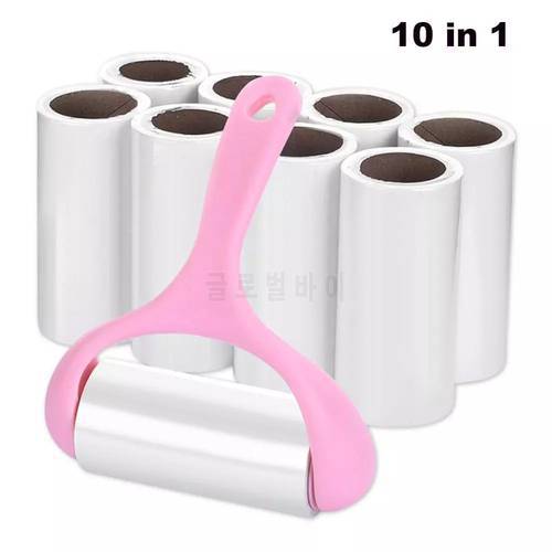 9 Rolls + 1 Handle Sticky Roller Sticky Dust Paper Tearable Adhesive Brush Clothes Lint Brush Hair Remover Kit with Handle