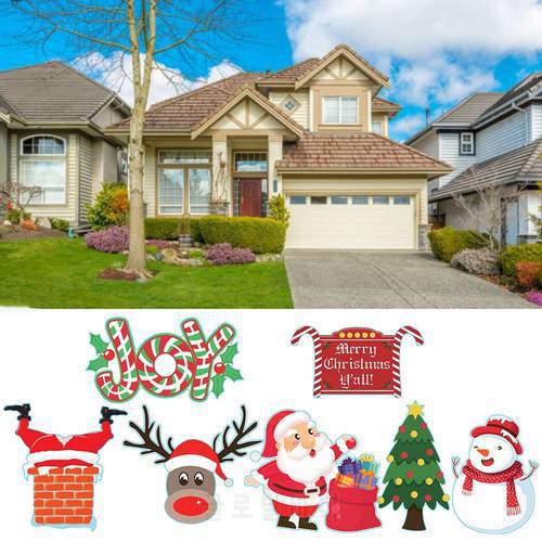 Christmas Theme Decorations Yard Ornament Plastic Hollow Board Garden Card Xmas Ornament Outdoor Santa Letters Lawn Sign 2022