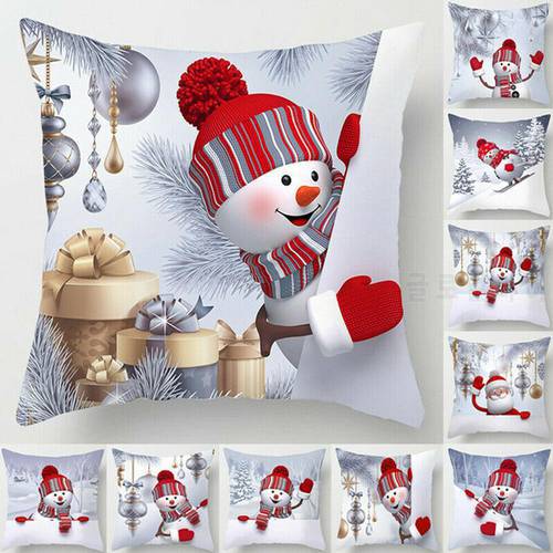 Snowman Christmas Cushion Cover Merry Christmas Decorations for Home Navidad 2022 Xmas Gift Christmas Ornaments New Year 2023