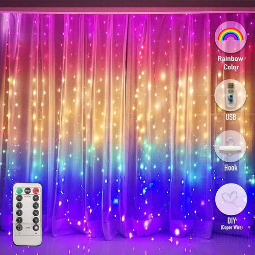 Christmas LED String Light Curtain LED Garland USB Remote Lights For New Year X&39mas Tree Party Home Bedroom Window Decoration