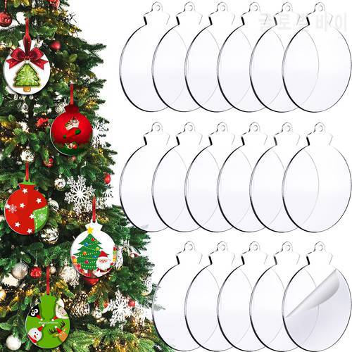 10/30pcs Acrylic Christmas Ornament Blank Transparent Acrylic Disc DIY Blank Christmas Round Decoration with Hole for DIY Craft
