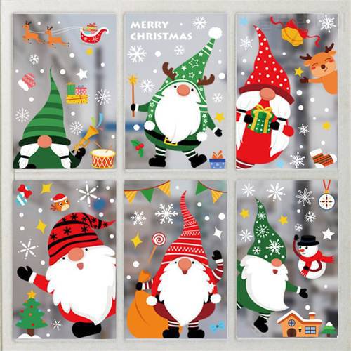 Santa Claus Elk Merry Christmas Wall Stickers For Home Glass New Year Decor Window Electrostatic Sticker Xmas Party Decoration