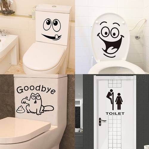 1PC Funny Creative Smile Toilet Stickers Art PVC Vinyl Bathroom Decoration Lovely Wall Decal Waterproof Home Decoration Stickers