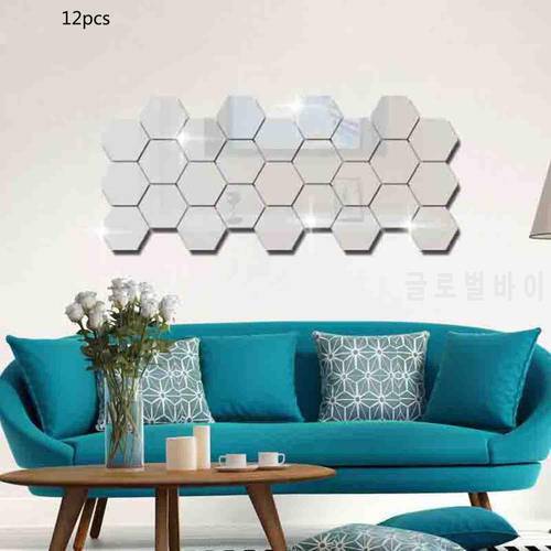 12Pcs/Set 3D Mirror Wall Stickers Home Decor Hexagon Acrylic Mirror Sticker DIY Mural Removable Room Decal Art Ornament For Home